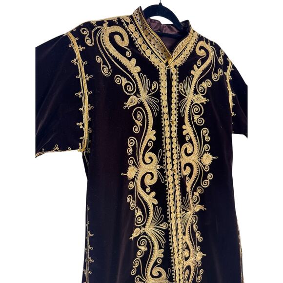 Vintage Moroccan Brown Velvet Kaftan with Gold Embroidery Robe medium - Picture 10 of 17